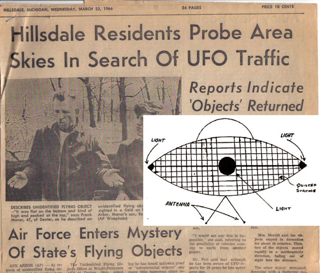Hillsdale News Headline and Drawing of the UFO
